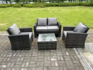 Image of Fimous 4 Seater Outdoor Dark Grey Rattan Lounge Complete Sofa Set with Square Coffee Table
