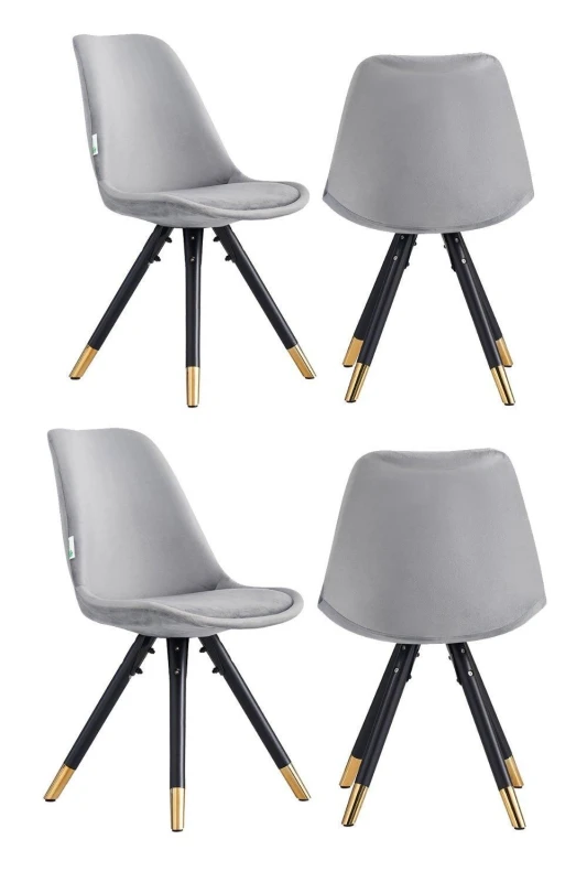 Image of Life Interiors Life Interiors Set of 4 Sofia Ergonomic Modern Dining Chairs Upholstered in Velvet, Metal Legs with Gold End Caps in Dark Grey Dark Gre
