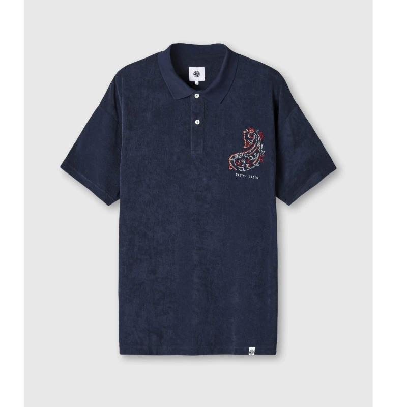 Image of Pretty Green Griggs Towelling Polo Shirt - Blue Blue XS