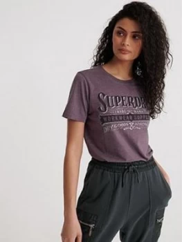 Image of Superdry Workwear Metallic T-Shirt - Purple, Size 6, Women