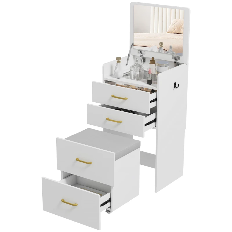Image of HOMCOM 3 in 1 Dressing Table Vanity Desk with Mirror and Cushioned Stool, White 83D-001V70WT