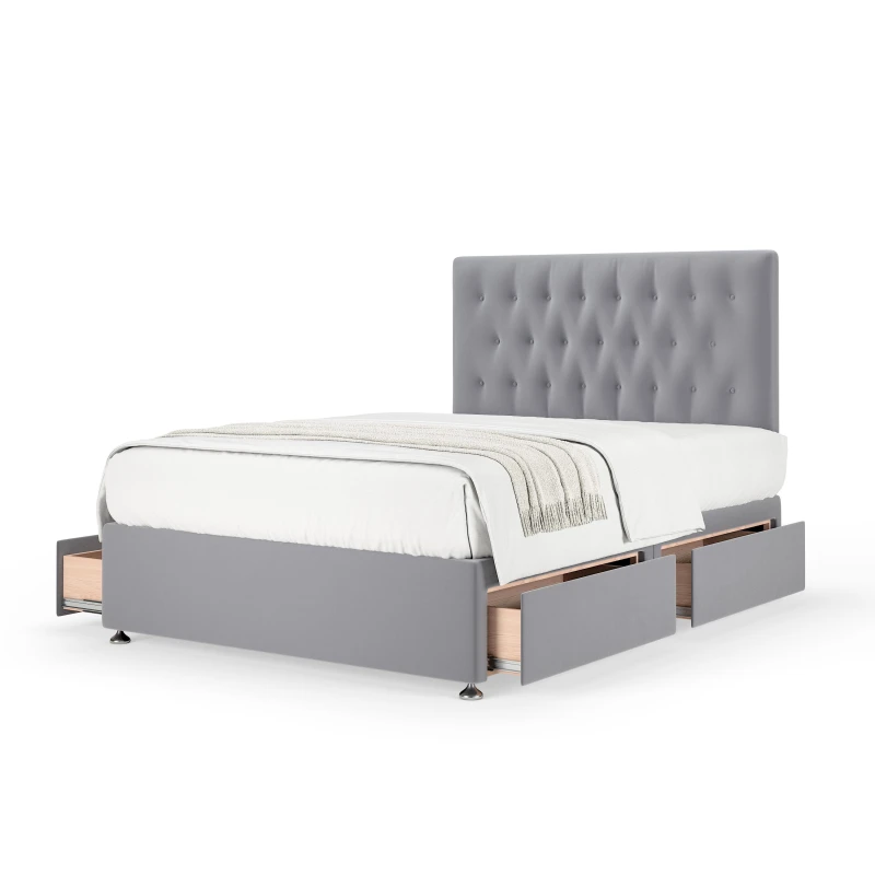 Image of Bedmaster Bedmaster Plush Velvet 4 Drawer Divan Base And Button Headboard in Silver Size: Double Silver Double Unisex 7867870899270