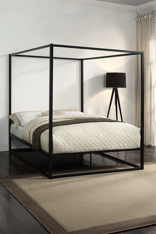 Image of Slumberworx Ashwell 4 Poster Black Metal Double Bed Frame, Black 5.05574E+12