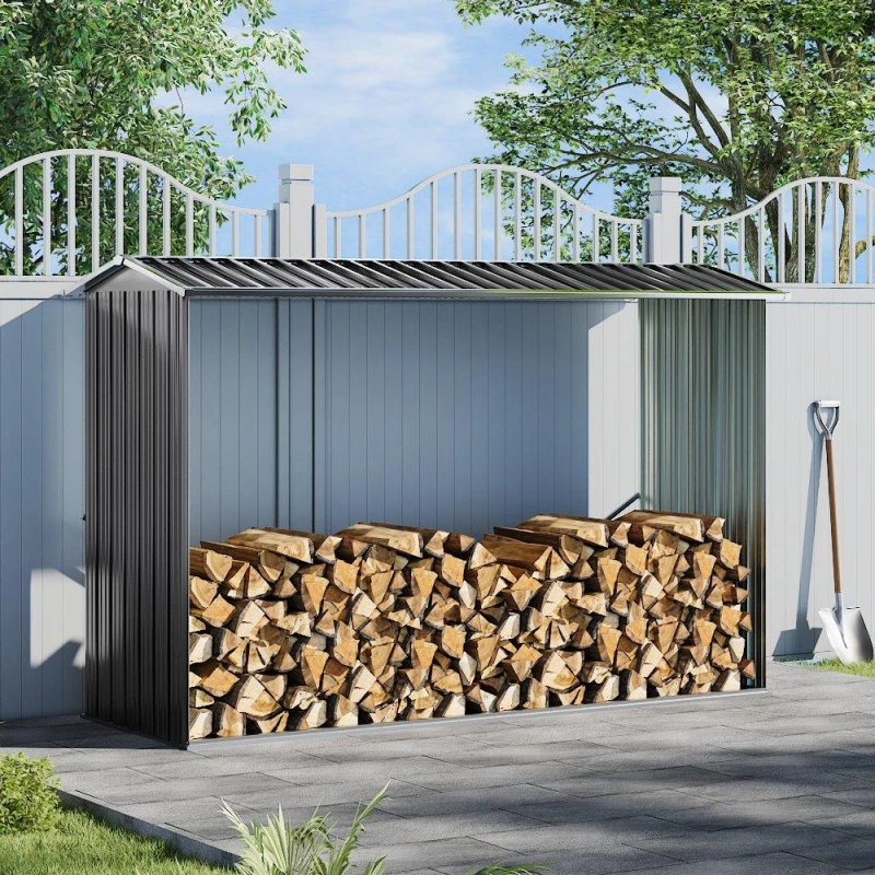 Image of Breeins Outdoor 8x3fts Metal Firewood Log Shed Anthracite - Grey Grey L