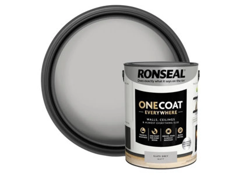 Image of Ronseal One Coat Everywhere Multi Surface Matt Paint Slate Grey - 5L Grey