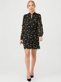 Image of Oasis Daffodil Lace Trim Dress - Multi/Black, Multi Black, Size 6, Women
