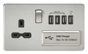Image of KnightsBridge 2G 13A Screwless Brushed Chrome 1G Switched Socket with Quad 5V USB Charger Ports - White Insert