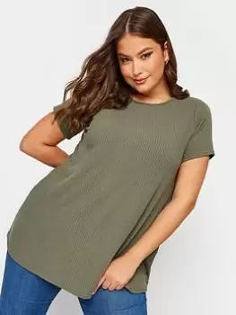 Image of Yours Rib Swing T-Shirt Khaki, Green, Size 30-32, Women