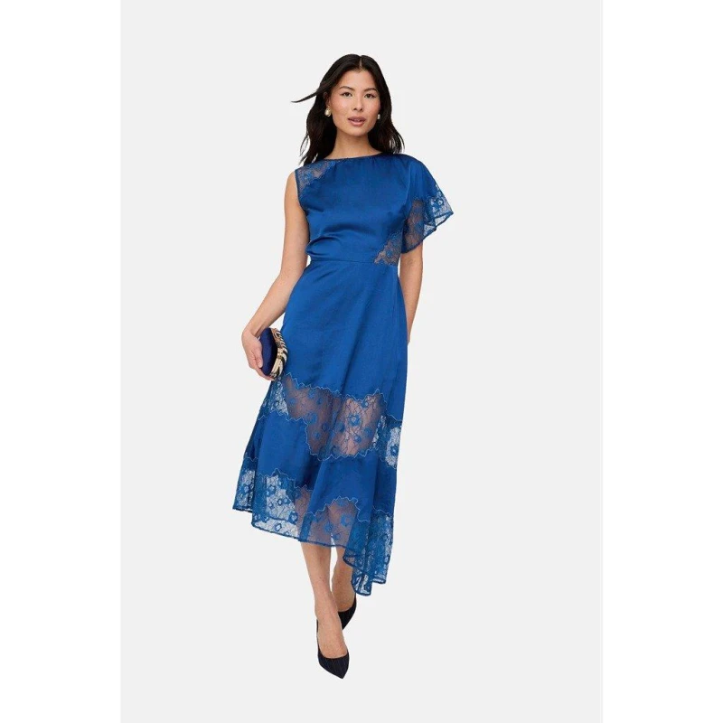Image of Lily and Lionel Lily and Lionel Selma Lace Insert Midi Dress In Blue Navy female 14 (L)