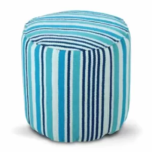 Image of HOMESCAPES Blue and White Stripe Bean Filled Pouffe Tall 45 x 40cm - Aqua & Blue