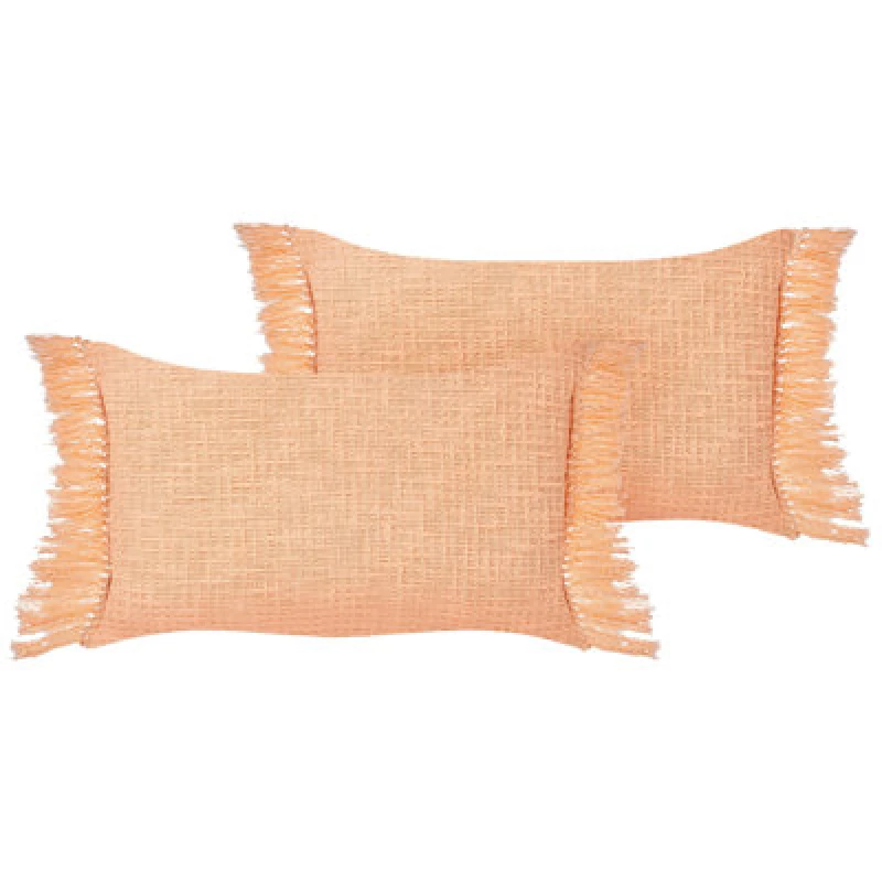 Image of Beliani Set Of 2 Decorative Cushions Tansy Cotton 40 X 60 Cm Orange Solid