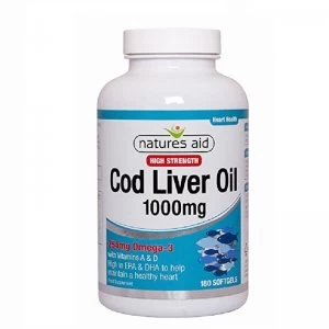 Image of Natures Aid Cod Liver Oil 1000mg High Strength 180 Softgels