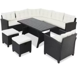 Image of 8 Seater Rattan Corner Dining Set Black/Cream