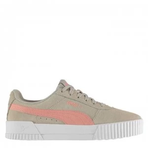 Image of Puma Carina Suede Junior Girls Trainers - Grey/BridalRose
