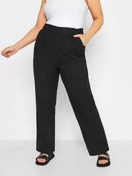 Image of Yours Cool Cotton Wide Leg Trousers - Black, Size 22-24, Women
