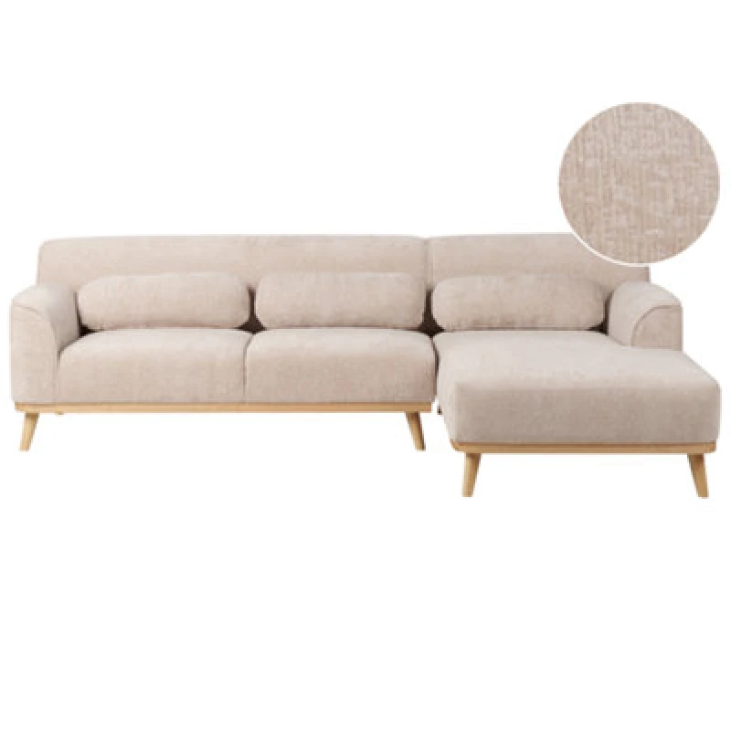 Image of Beliani Corner Sofa 3 Seater Simos Chenille Beige Left Hand