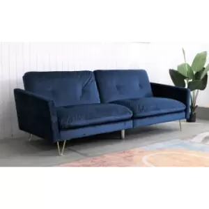 Image of Velvet Three Seater Sofa/Sofa Bed with Bolster Cushions in Blue - Blue