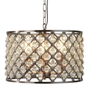Image of Marquise 3 Light Ceiling Pendant Copper with Glass Crystals, E14