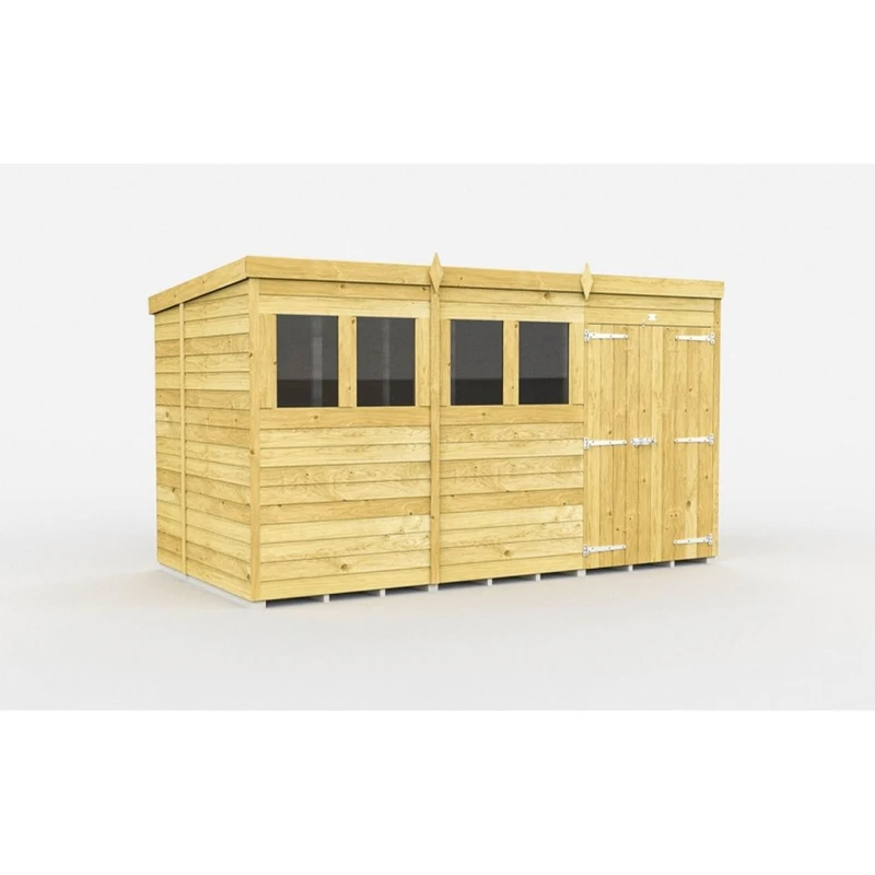 Image of Buttercup Farm 12 x 7 Feet Pent Shed - Double Door W/ Windows - L214 x W358 x H201cm in Brown Brown Unisex