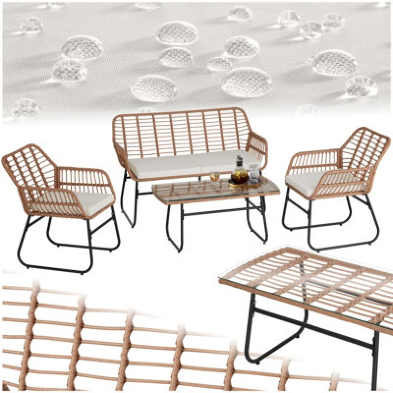 Image of Tectake Garden Furniture Set Molfetta Xl - For 4 People, Water-Repellent, Weather-Safe - Nature