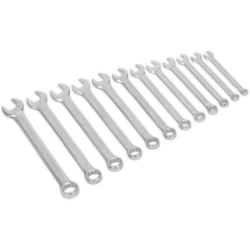 Image of Loops 12pc Slim Handled Combination Spanner Set -12 Point Metric Ring Open Head Wrench Multi