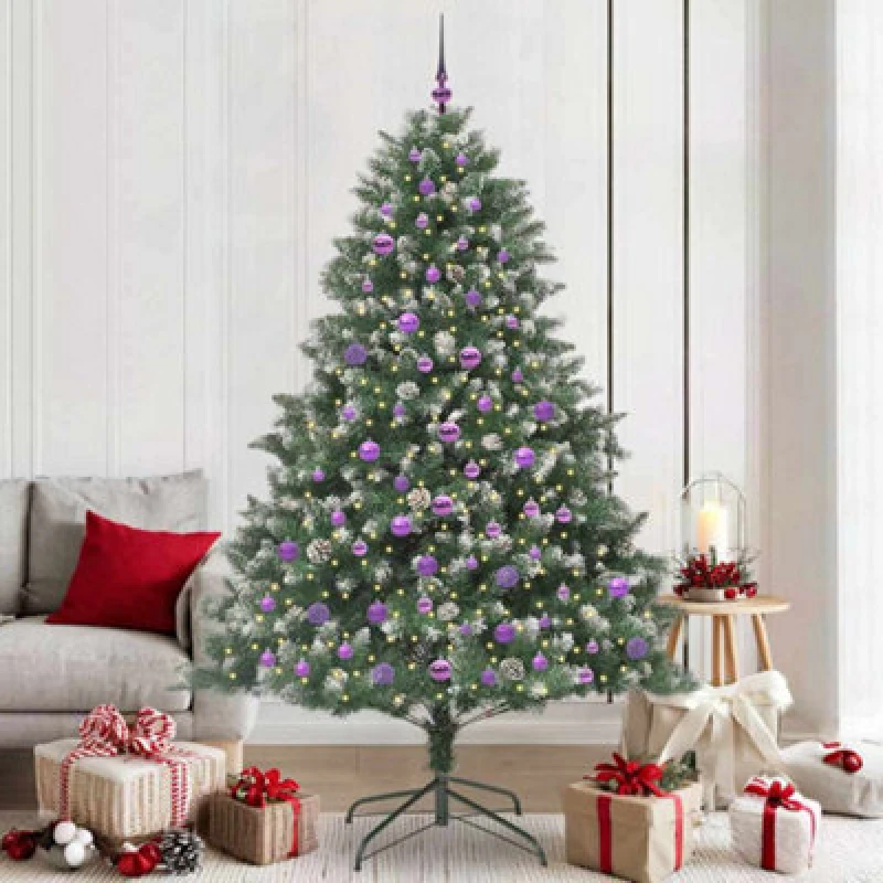 Image of vidaXL Artificial Christmas Tree with Stand, Lilac Balls Green 140 x 140 x 210 cm, Green 3395251