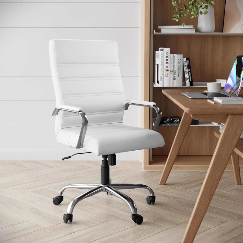 Image of FWStyle FWStyle White & Chrome Faux Leather Low Back Office Chair White One Size Unisex 5056413134172