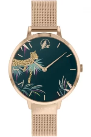Image of Sara Miller Tahiti Ladies Rose Gold Stainless Steel Mesh Strap Leopard Dial Watch SA4062