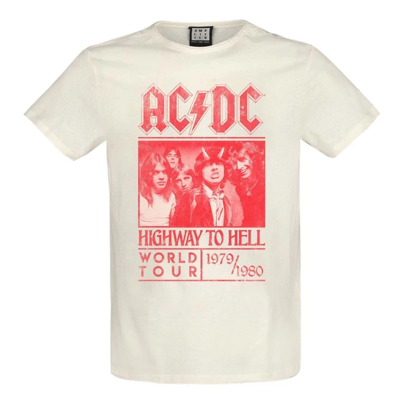 Image of Amplified Amplified Men Highway To Hell Red Poster AC DC T-Shirt in White Size: 3X-Large White XXXL Male 5063806466604