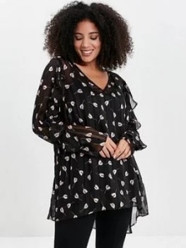 Image of Evans Ruffle Sparkle Frill Top - Black