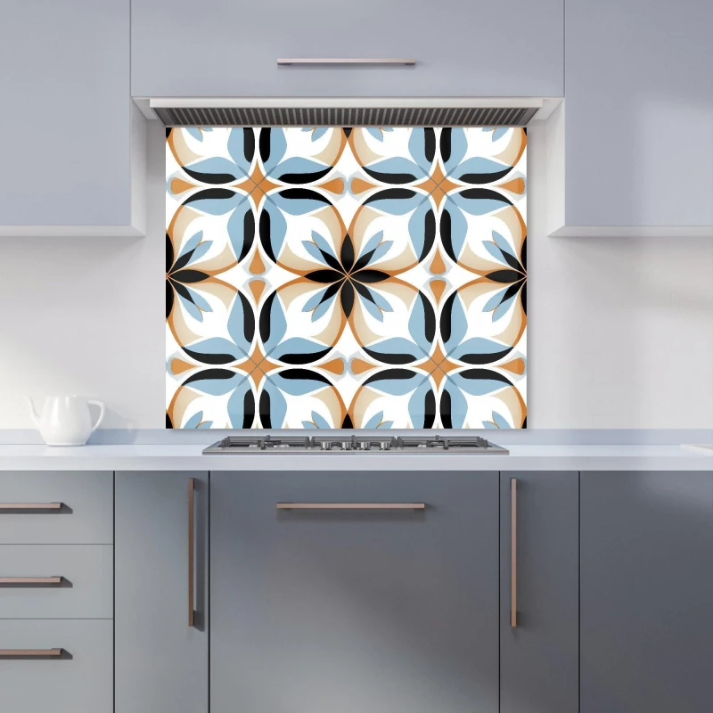 Image of Warren Reed - Designer White Brown & Blue Geometric Pattern Kitchen Splashback Size: 700mm x 650mm Blue Unisex 700mm x 650mm