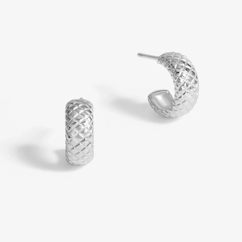 Image of Simply Silver Sterling Silver 925 Polished Snake Textured Hoop Earrings Silver