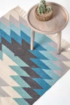 Image of Helsinki Handwoven Geometric Pattern Kilim Wool Rug