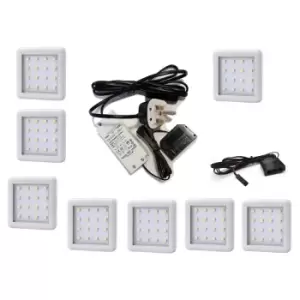 Image of Square 1.5W White Colour LED Light Kit Under Cabinet Shelf Cupboard - Light Colour Warm White - Lights 8