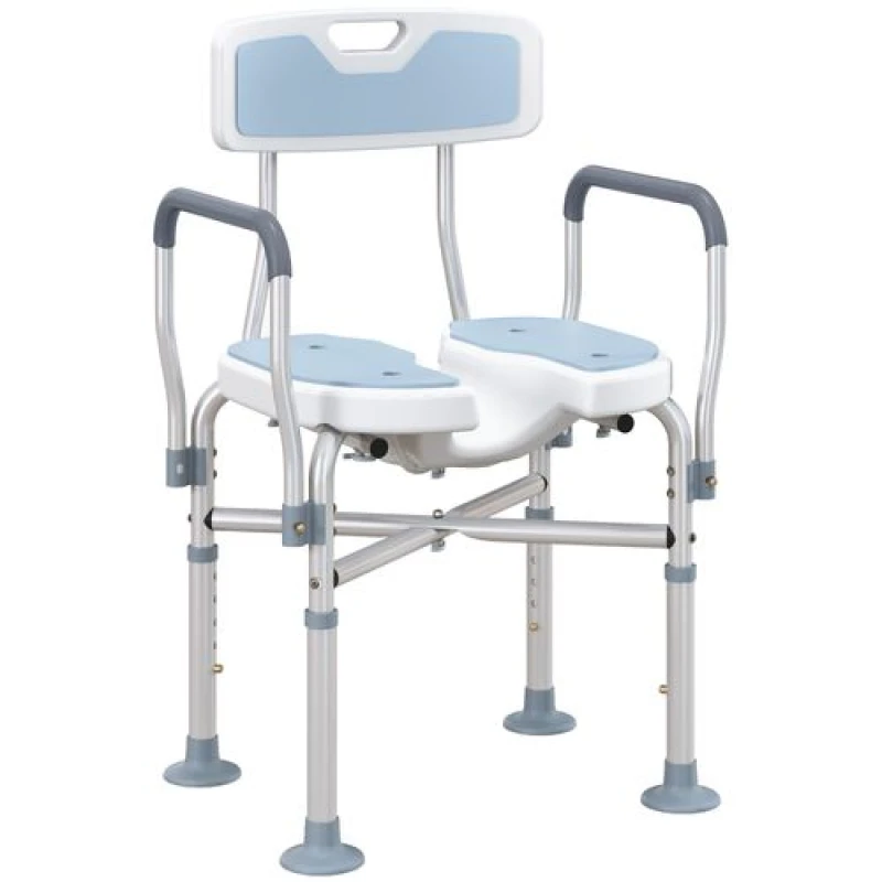 Image of HOMCOM Padded Bath Chair with Slotted Seat and Adjustable Height, Light Blue 712-064V00LB