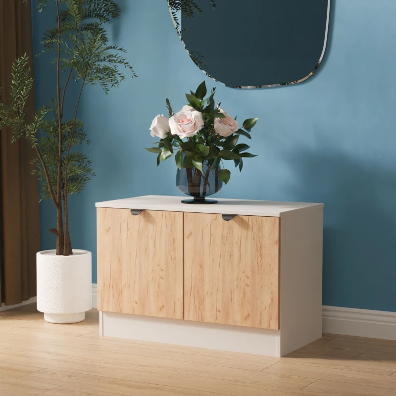 Image of Ready Assembled 2 U Norway Compact 2 Door TV & Media Unit (Ready Assembled) in Beige Beige Unisex