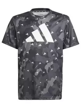 Image of Boys, adidas Junior Camo Print Train Essentials T-Shirt - Dark Grey, Size 11-12 Years