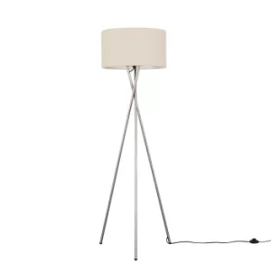 Image of Camden Brushed Chrome Tripod Floor Lamp with XL Mink Reni Shade