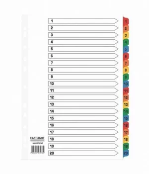 Image of Index 1-20 A4 Card White with Coloured Mylar Tabs