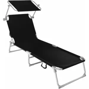Image of Tectake - Sun lounger with sun shade - reclining sun lounger, sun chair, foldable sun lounger - Black - black