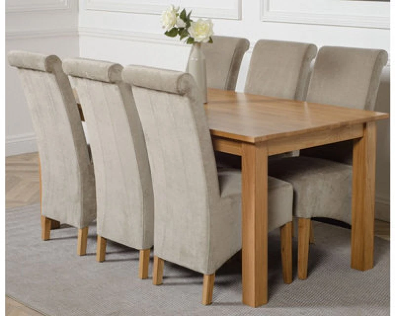 Image of Thats Furniture Oslo 180 x 90cm Large Oak Dining Table & 6 Montana Fabric Chairs in Grey Grey Unisex 180 x 90 cm