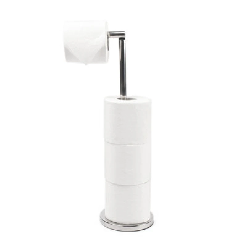 Image of OHS OHS Free Standing Toilet Roll Holder Space Saving Storage Bathroom Loo Roll Frame in Silver Silver One Size Unisex 5027434169092