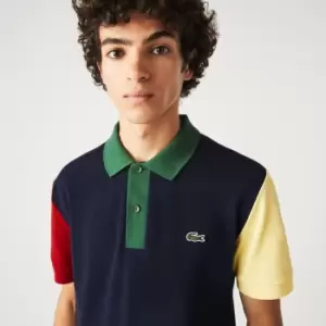 Image of Mens Lacoste Regular Fit Colour-block Cotton Petit Pique Polo Size 7 - XXL Navy Blue / Red / Yellow / Green