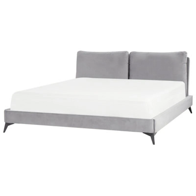 Image of Beliani Bed Velvet Melle 180 X 200 Cm (Eu Super King) Grey