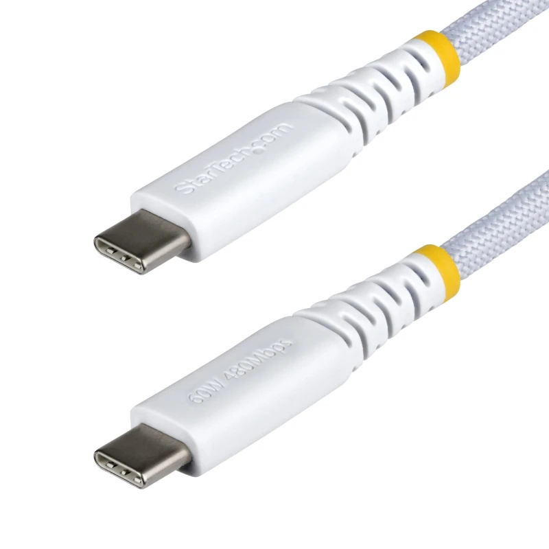 Image of StarTech.com StarTech.com 1m (3ft) White USB-C Charging Cable, 60W (3A) PD, Dual-Layer Braided Nylon/TPE Jacket, Rugged USB C Charging Cord, USB 2.0 L