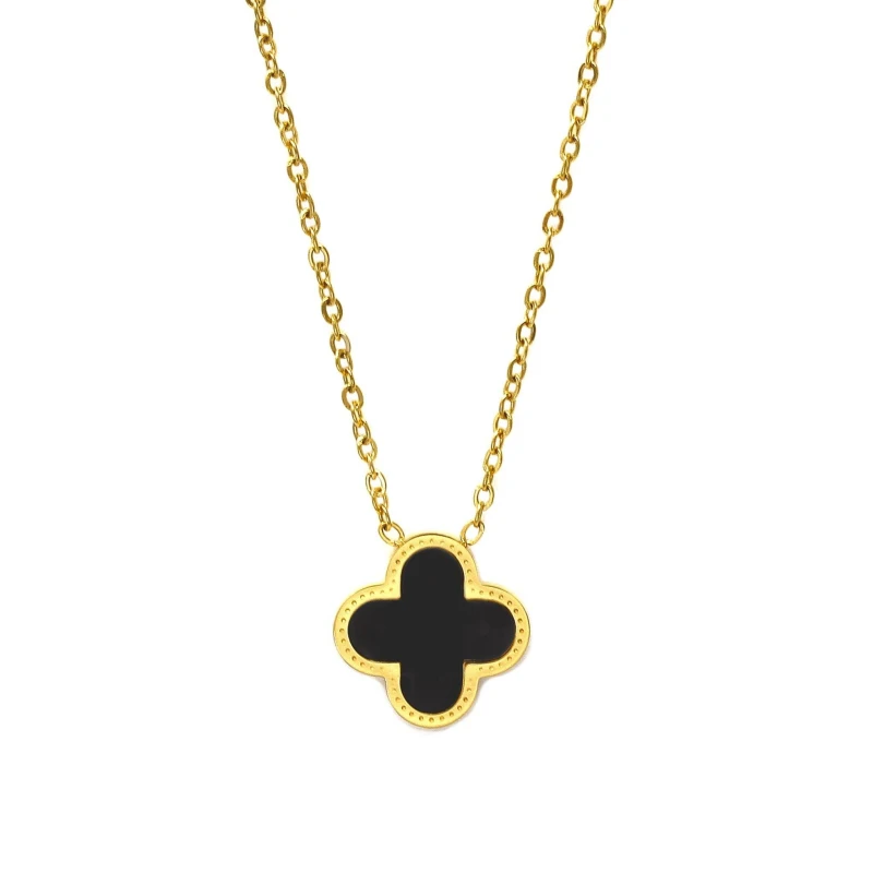 Image of Say It With Clover Necklace Gold & Black Size: 18" Gold Unisex 18"