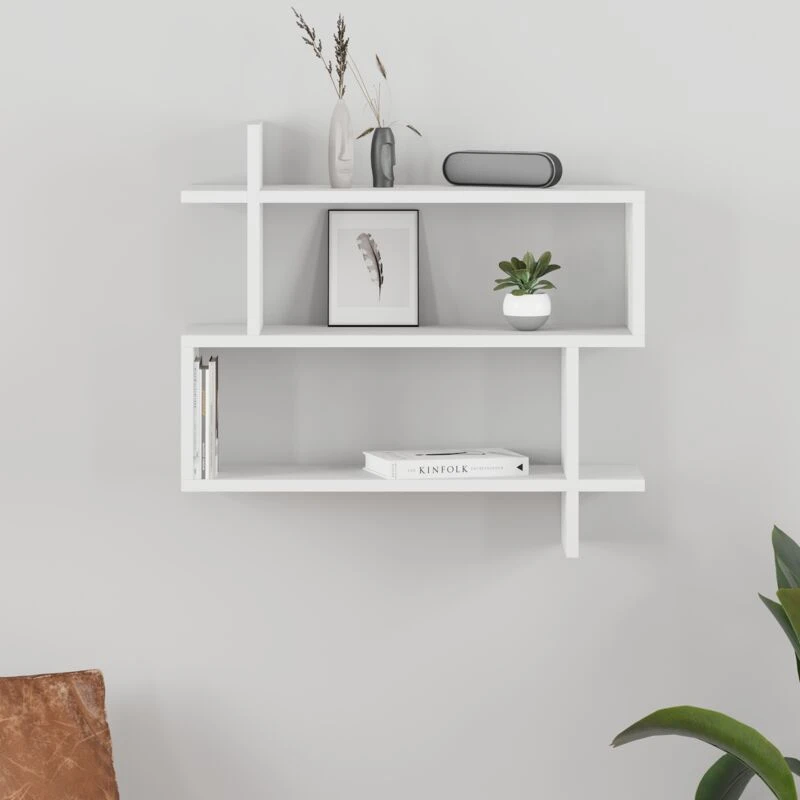 Image of DECORTIE Paralel Wall Mounted Modern Bookcase Display Unit w 70cm Medium - White - White - Decortie M.KT.01.11055.2