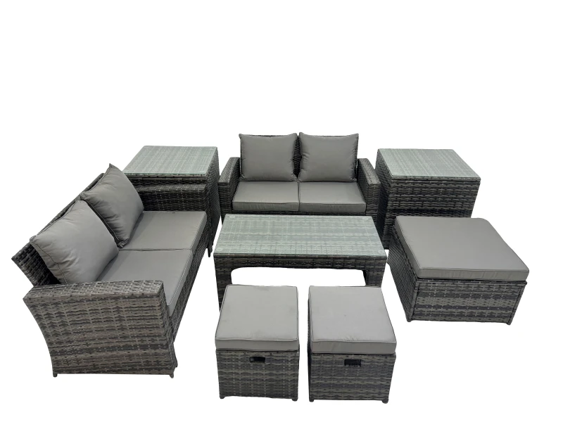 Image of Fimous Outdoor Love Sofa Set 7 Seat Rattan Garden Furniture Set Dark Grey Dark Grey Unisex