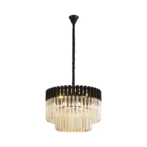Image of Poland Ceiling Pendant Round 8 Light E14, Matt Black, Cognac Sculpted Glass, Item Weight: 17.3kg