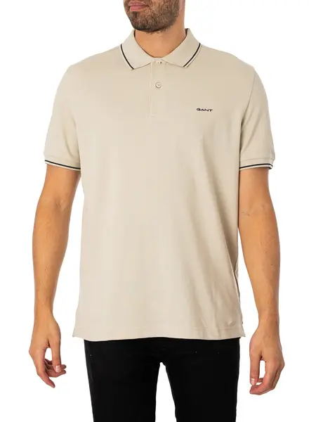 Image of Gant Tipping Pique Rugger Polo Shirt Silky Beige L